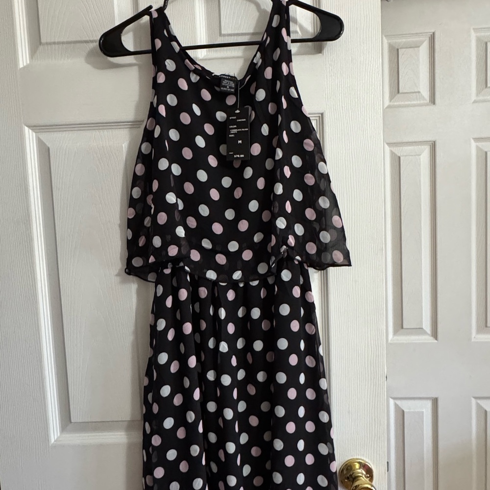 Robert Louis Black Mini Dress with Pink & White Polka Dots